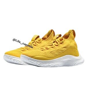 Size 6.5Y Under Armour CURRY 8 Yellow Smooth Butter Flow White 3023527-701 GS